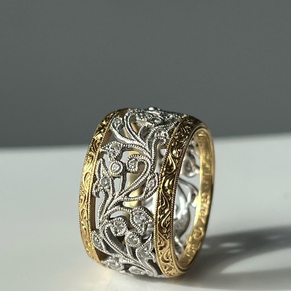 Carl blackburn 18kt gold and diamond filigree ring size 6 - Picture 3 of 10